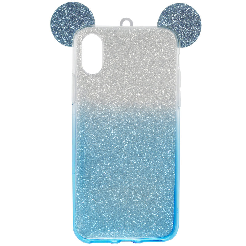 Husa iPhone X, iPhone 10 Gradient Color TPU Mouse Bling Glitter - Albastru