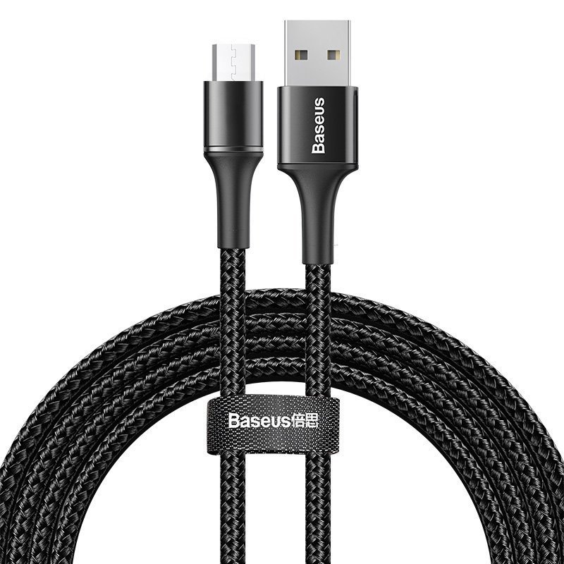 Cablu de date Micro-USB Baseus Halo Data 2.0M Lungime Cu Invelis Textil - CAMGH-C01 - Black