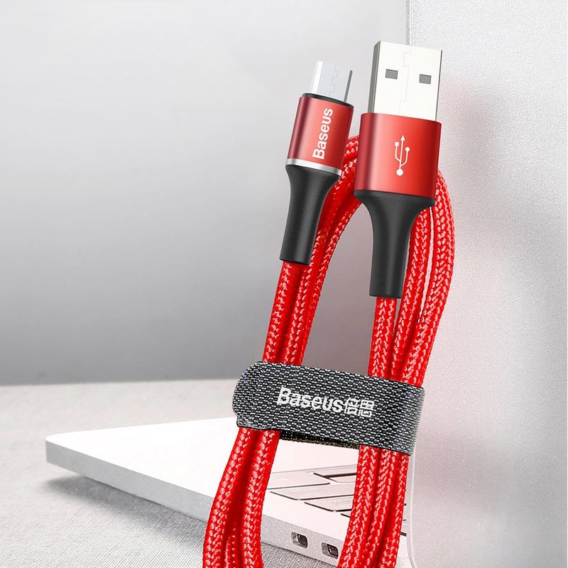 Cablu de date Micro-USB Baseus Halo Data 2.0M Lungime Cu Invelis Textil - CAMGH-C01 - Black