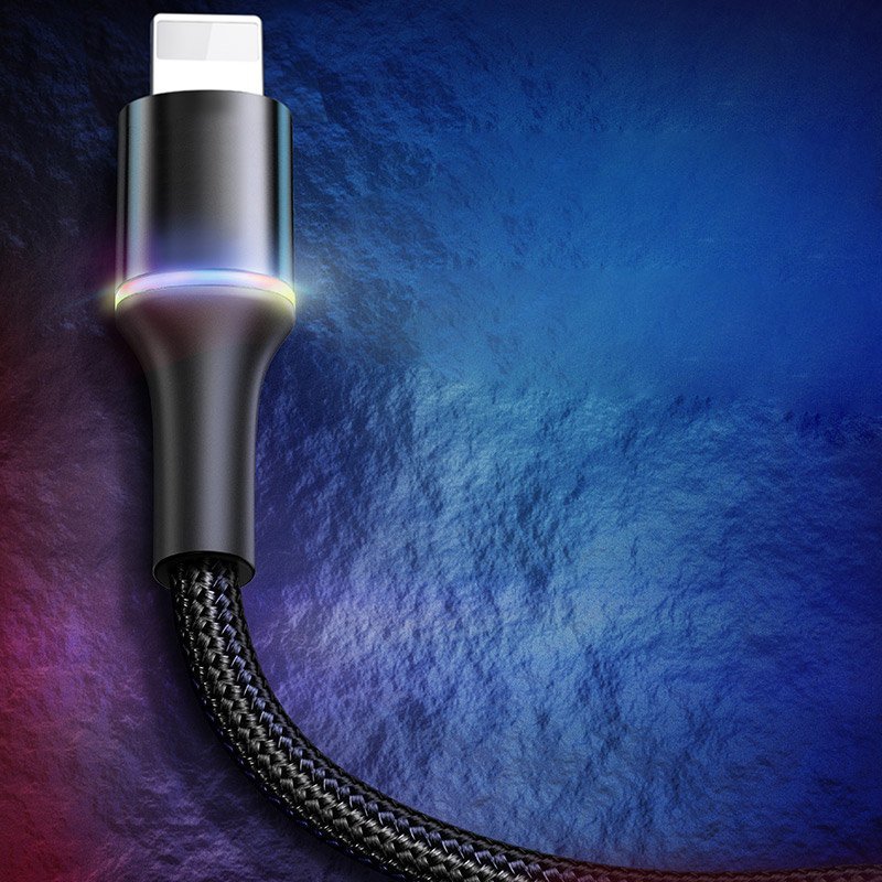 Cablu de date Lightning Baseus Halo Data 2.4 A, 0.5 M Lungime Cu Invelis Textil - CALGH-A01 - Black