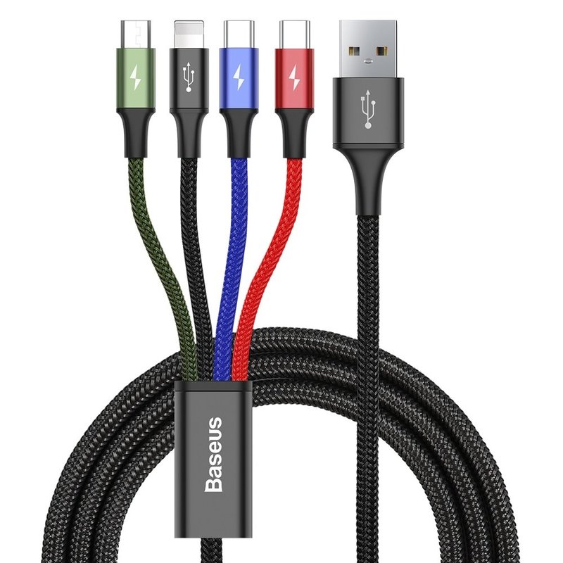 Cablu de date 1.2M, 3.5A, 4in1 Baseus Rapid Series Lightning / 2x USB Type C / micro USB - CA1T4-B01 - Multicolor