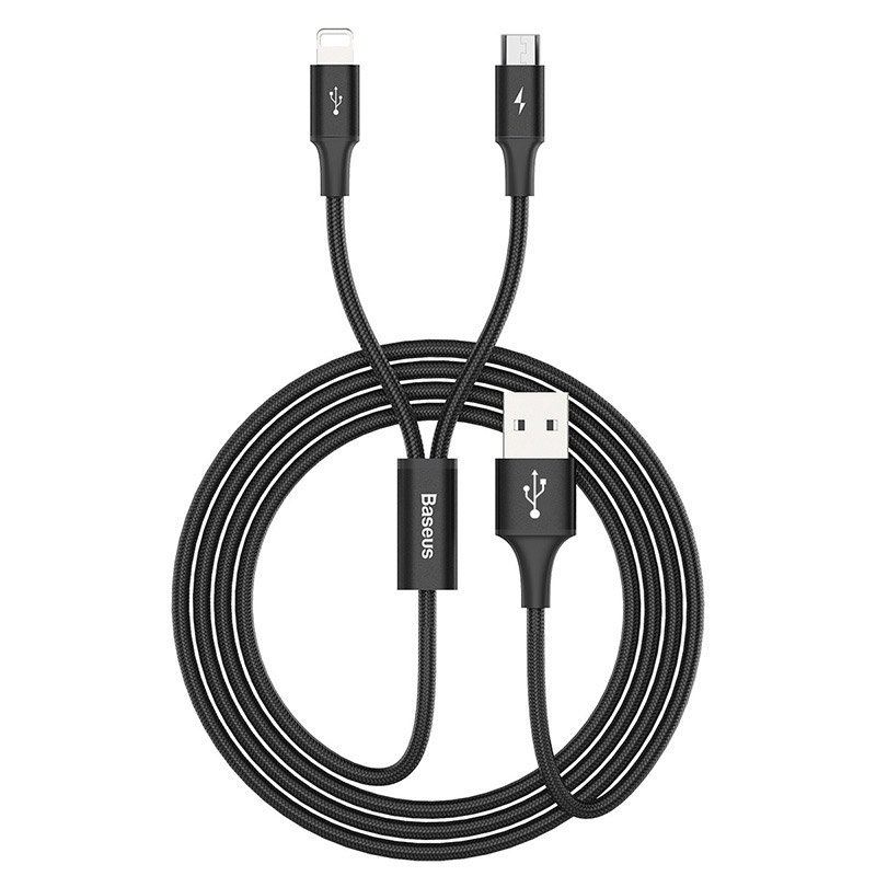 Cablu de date 1.2M, 3A, 2in1 Baseus Rapid Series Lightning/Micro-USB - CAML-SU01 - Black