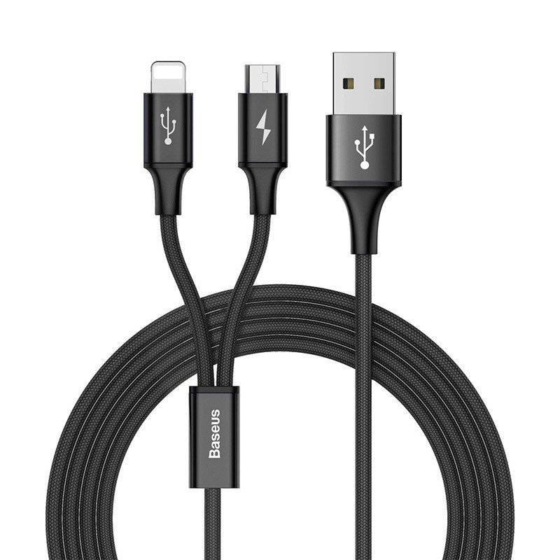 Cablu de date 1.2M, 3A, 2in1 Baseus Rapid Series Lightning/Micro-USB - CAML-SU01 - Black