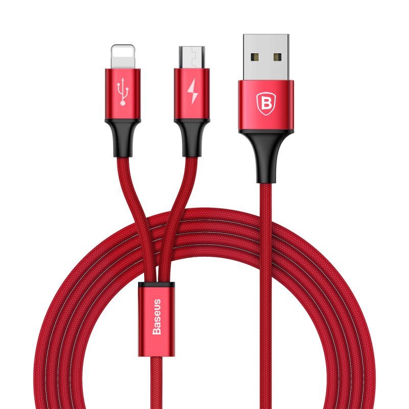 Cablu de date 1.2M, 3A, 2in1 Baseus Rapid Series Lightning/Micro-USB - CAML-SU09 - Red