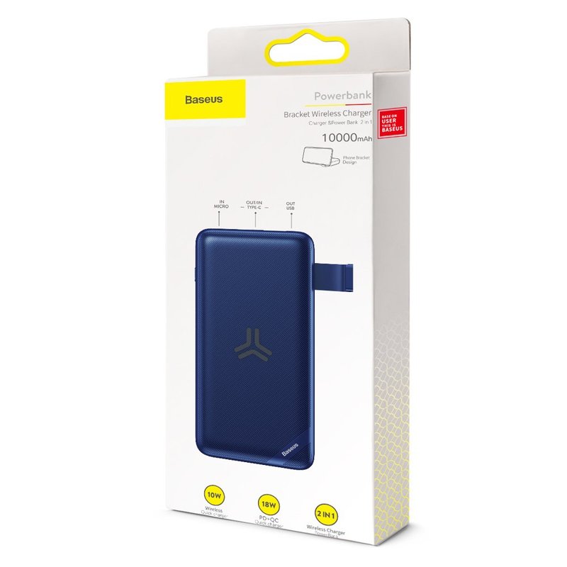 Baterie Externa Wireless 10000mAh Baseus S10 Bracket 18W - PPS10-03 - Blue