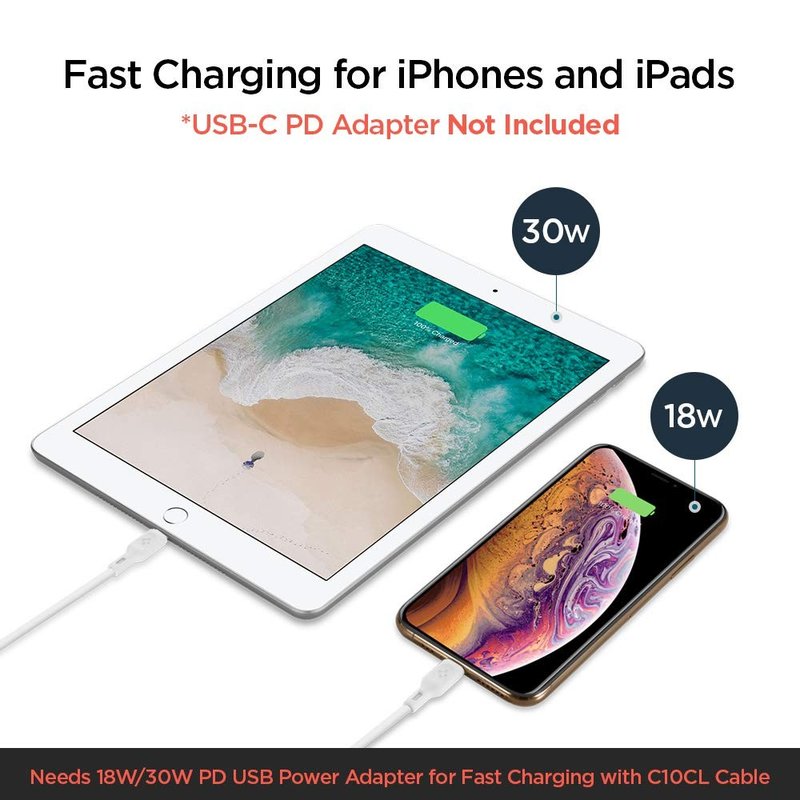 Cablu de date 1M Spigen Essential MFI Fast Charge USB-C to Lightning C10CL - White
