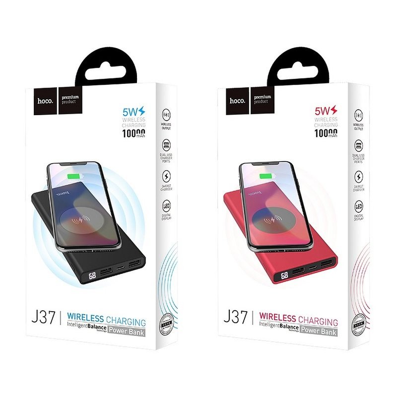 Baterie Externa Wireless 10000 mAh Hoco J37 Intelligent Balance 2xUSB(QC 3.0) 5W - Red