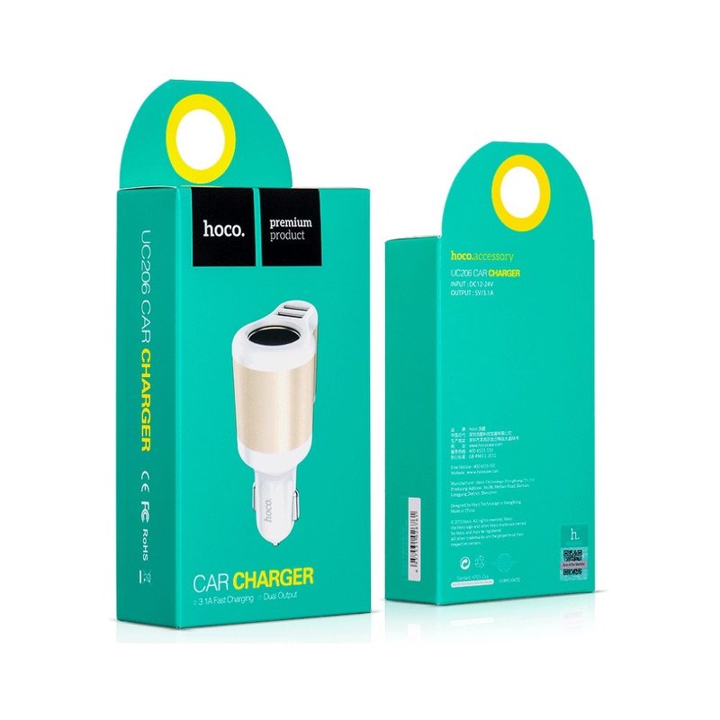 Incarcator Auto Hoco UC 206 Cigarette Lighter 2xUSB 3,1A Fast Charging - White