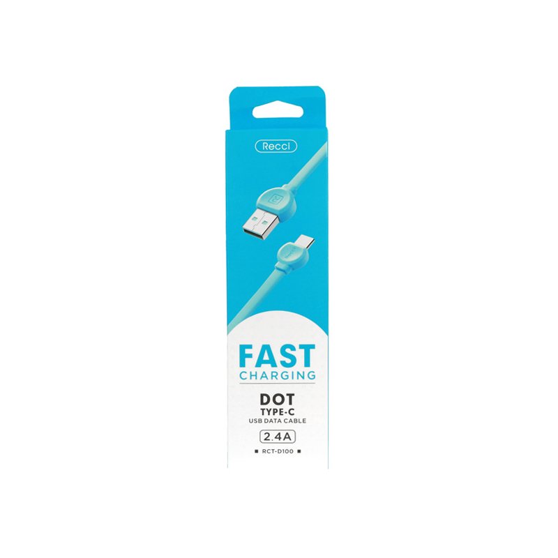 Cablu de date 1M Recci RCT-D100 USB to Type-C Fast Charging - Blue