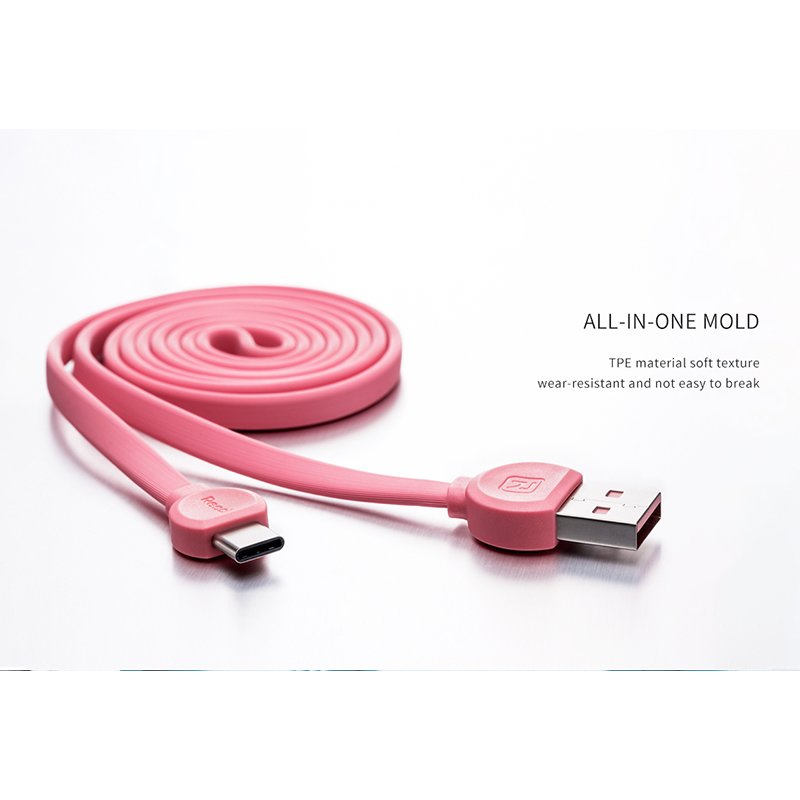 Cablu de date 1M Recci RCT-D100 USB to Type-C Fast Charging - White