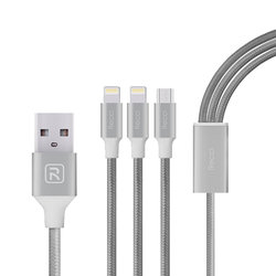 Cablu de date 1.2M, 3in1 Recci Delicate RCS-H120 Micro-USB + 2xLightning Fast Charging - Grey