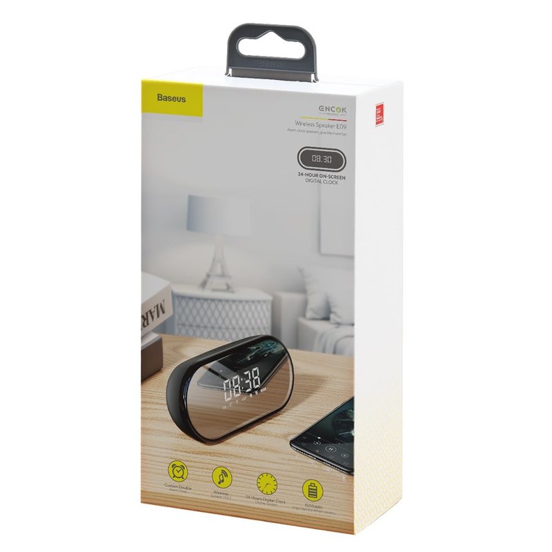 Boxa Portabila Bluetooth Baseus Encok E09 Stylish Wireless with Alarm Clock/LED - Black NGE09-01