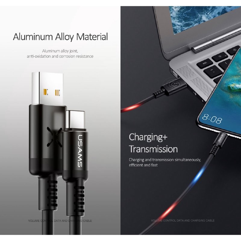 Cablu de date 1M USAMS U16 Voice Control USB to Type-C - US-SJ287 - Gray