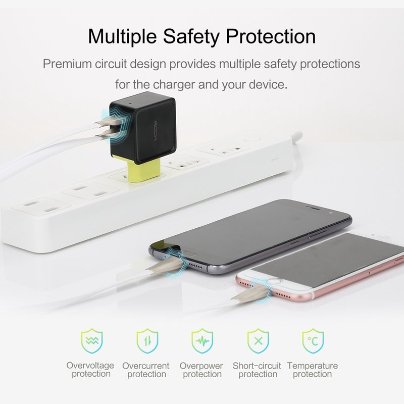 Incarcator priza Fast Charge Rock Sugar PD 1xUSB / 1xUSB-C PD 36W - Negru QC08