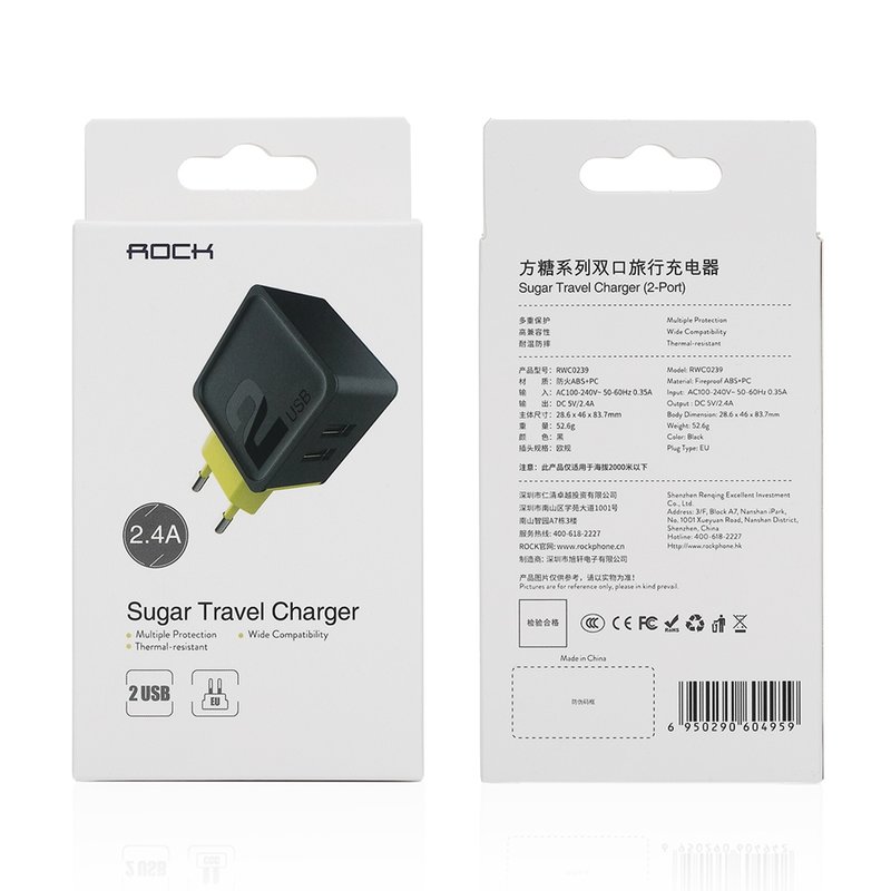 Incarcator priza Fast Charge Rock Sugar PD 1xUSB / 1xUSB-C PD 36W - Negru QC08