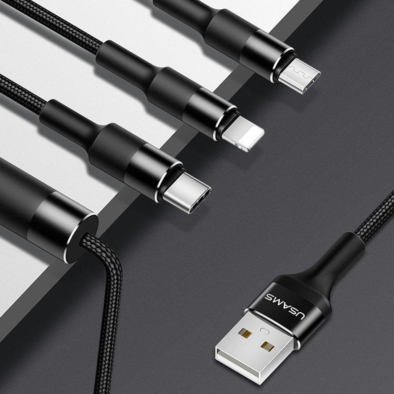 Cablu de date 3in1 USAMS U5 Braided Lightning/Micro-USB/Type-C - US-SJ219 - Black
