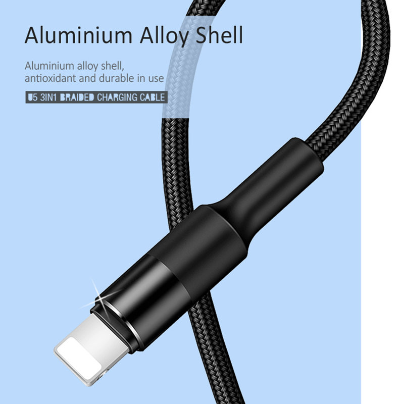 Cablu de date 3in1 USAMS U5 Braided Lightning/Micro-USB/Type-C - US-SJ219 - Black