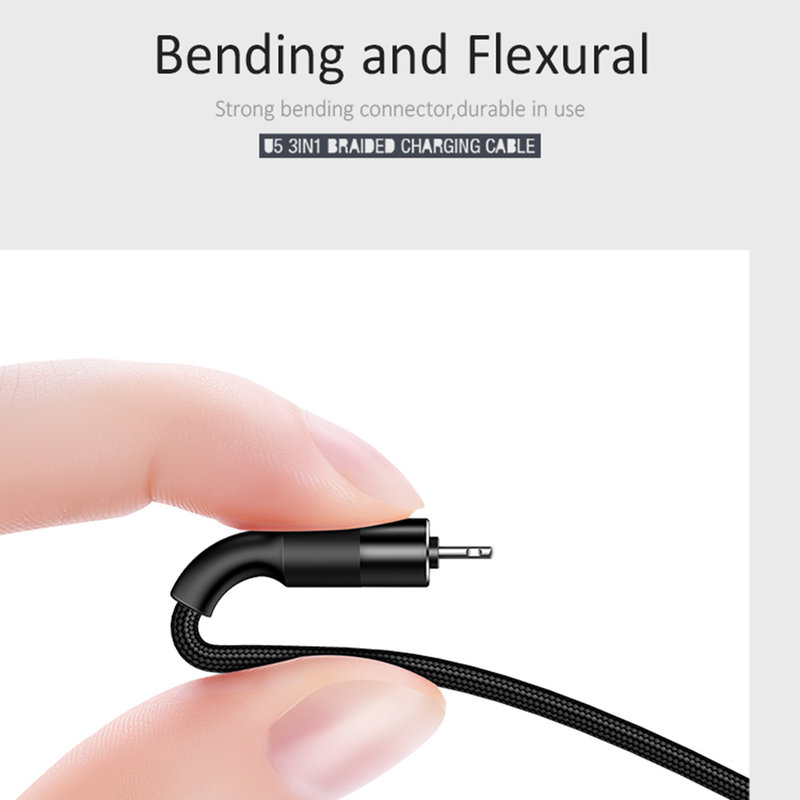 Cablu de date 3in1 USAMS U5 Braided Lightning/Micro-USB/Type-C - US-SJ219 - Black