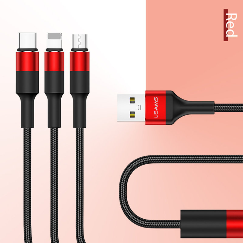 Cablu de date 3in1 USAMS U5 Braided Lightning/Micro-USB/Type-C - US-SJ219 - Black