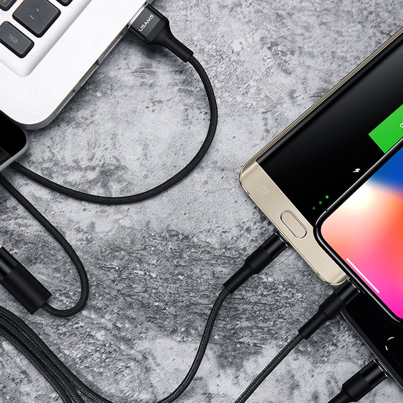 Cablu de date 3in1 USAMS U5 Braided Lightning/Micro-USB/Type-C - US-SJ219 - Black