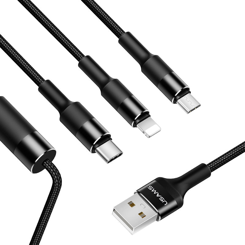 Cablu de date 3in1 USAMS U5 Braided Lightning/Micro-USB/Type-C - US-SJ219 - Black