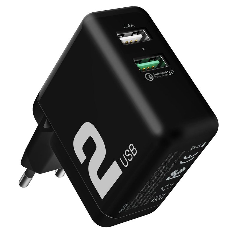 Incarcator Priza Rock T13 Travel Charger 2xUSB QC3.0 - QC02 - Black