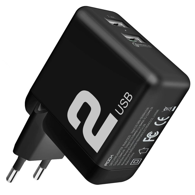 Incarcator Priza Rock T13 Travel Charger 2xUSB QC3.0 - QC02 - Black