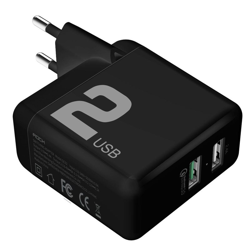 Incarcator Priza Rock T13 Travel Charger 2xUSB QC3.0 - QC02 - Black