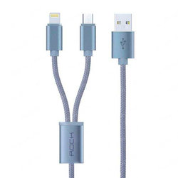 Cablu De Incarcare Rock Quick Charge 2in1 USB To Lightning / Type-C - RCB0477 - Tarnish