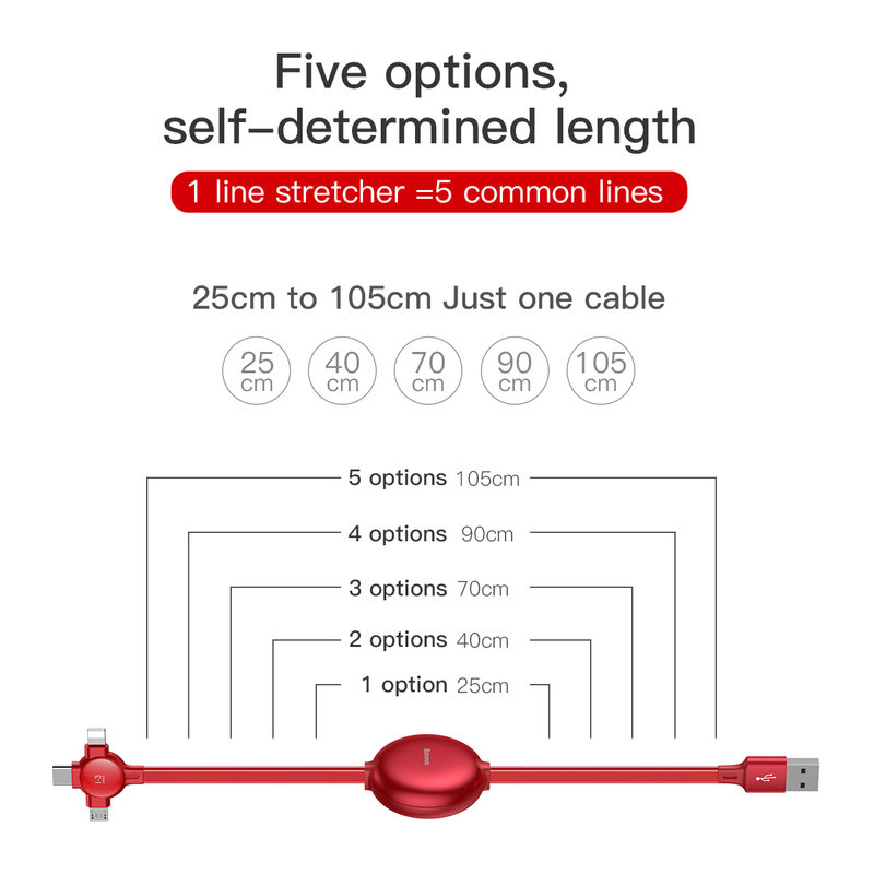 Cablu de date 3in1 Baseus Little Octopus Lightning/Micro-USB/Type-C-CAMLT-AZY09 - Red