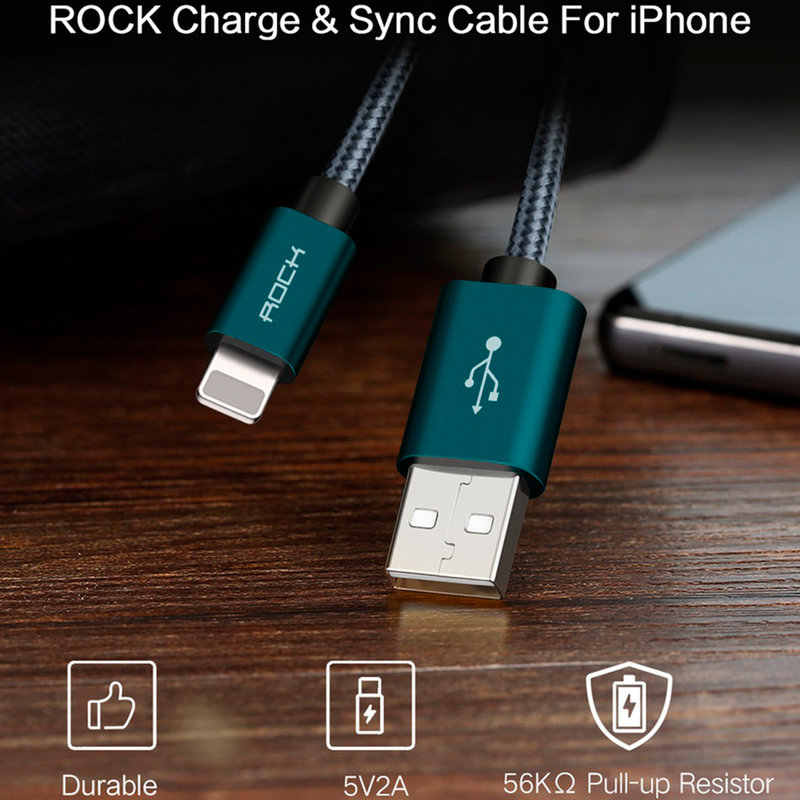 Cablu de date Rock USB to Lightning Metal Charge&Sync 1.8M - RCB0432 - Tarnish
