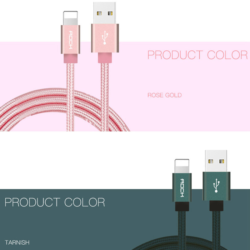 Cablu de date Rock USB to Lightning Metal Charge&Sync 1.8M - RCB0432 - Tarnish