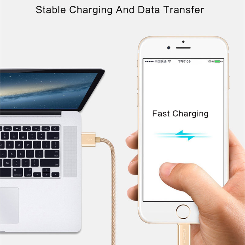 Cablu de date Rock USB to Lightning Metal Charge&Sync 1.8M - RCB0432 - Tarnish