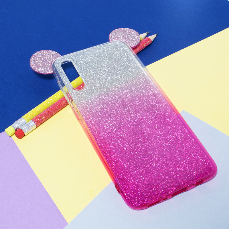 Husa Samsung Galaxy A70 Gradient Color TPU Mouse Bling Glitter - Roz