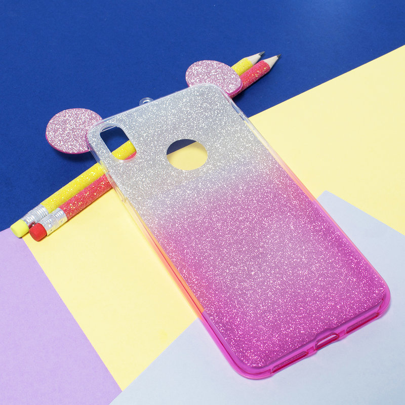 Husa iPhone XS Max Gradient Color TPU Mouse Bling Glitter - Roz