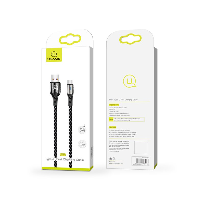 Cablu de date USAMS U27 Fast Charging USB to Type-C 2M - 5A - US-SJ320 - Black