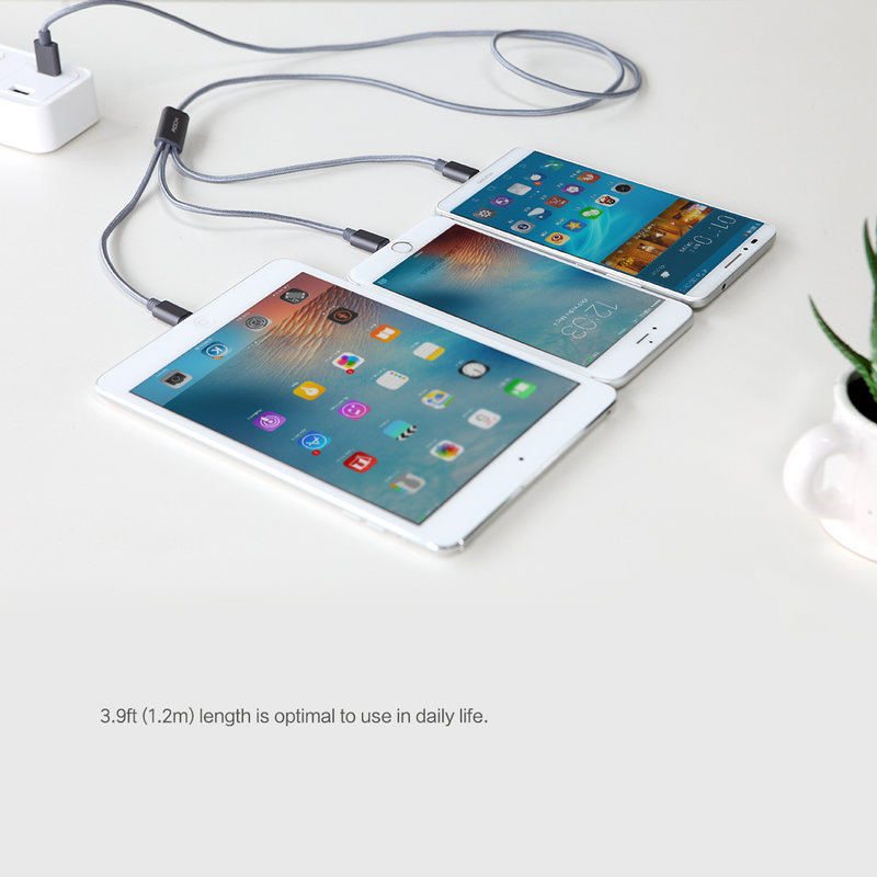 Cablu de date 3in1 Rock 1xMicro-USB + 2xLightning - RCB0466 - Red