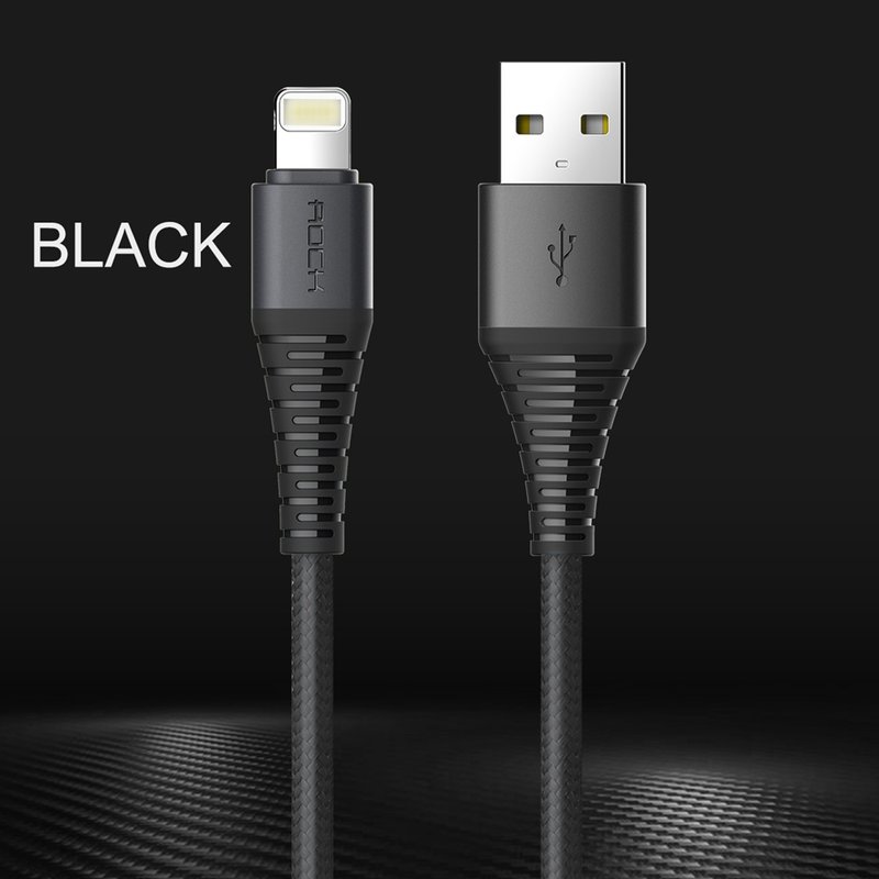 Cablu de date Rock Hi-Tensile Charge&Sync USB to Lightning - RCB0557 - Black