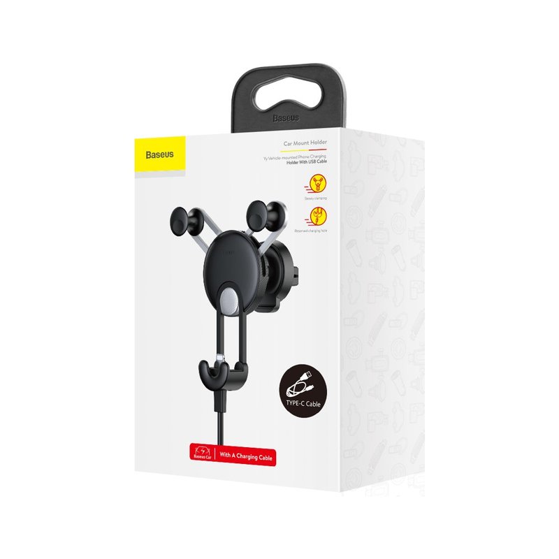 Suport auto Baseus Yy Vent Mount + Cablu incarcare Type-C -SUTYY-0S- Silver