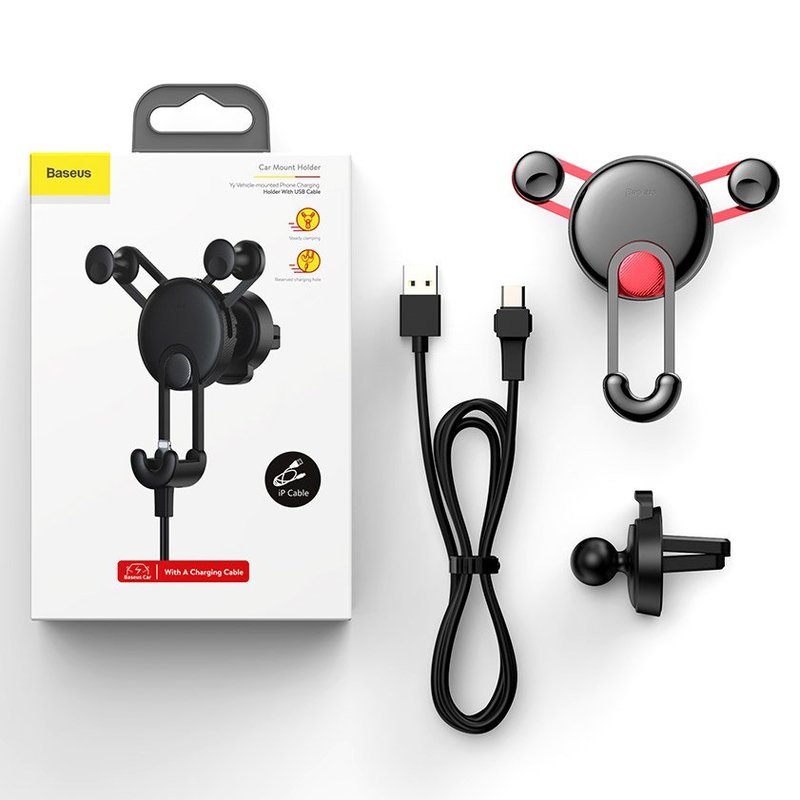 Suport auto Baseus Yy Vent Mount + Cablu incarcare Type-C -SUTYY-0S- Silver