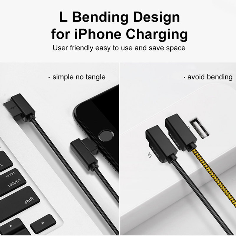 Cablu de date USB to Lightning 1M Rock L-shaped Dual-End - RCB0519 - Black