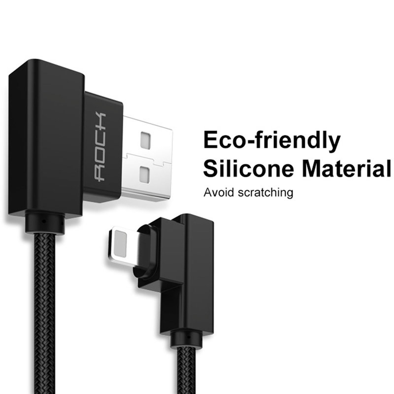 Cablu de date USB to Lightning 1M Rock L-shaped Dual-End - RCB0519 - Black