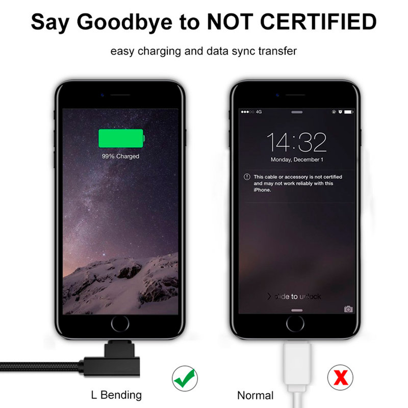 Cablu de date USB to Lightning 1M Rock L-shaped Dual-End - RCB0519 - Black