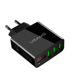Incarcator Priza USAMS LED Display Travel Charger 3xUSB - US-CC035 - Black
