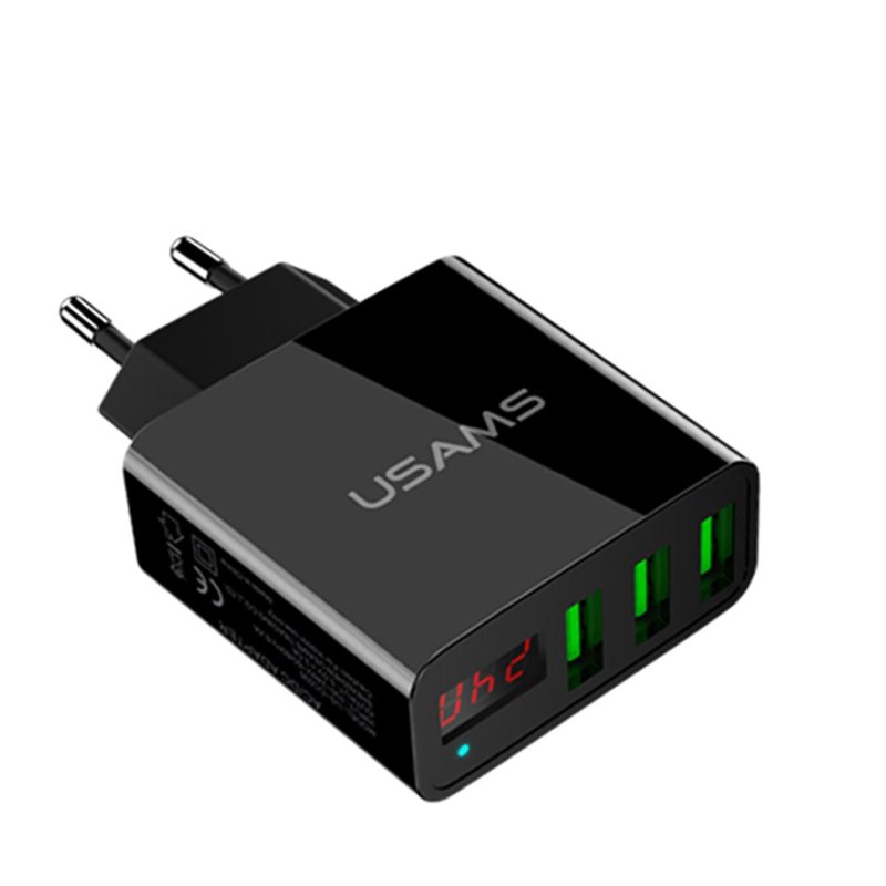 Incarcator Priza USAMS LED Display Travel Charger 3xUSB - US-CC035 - Black