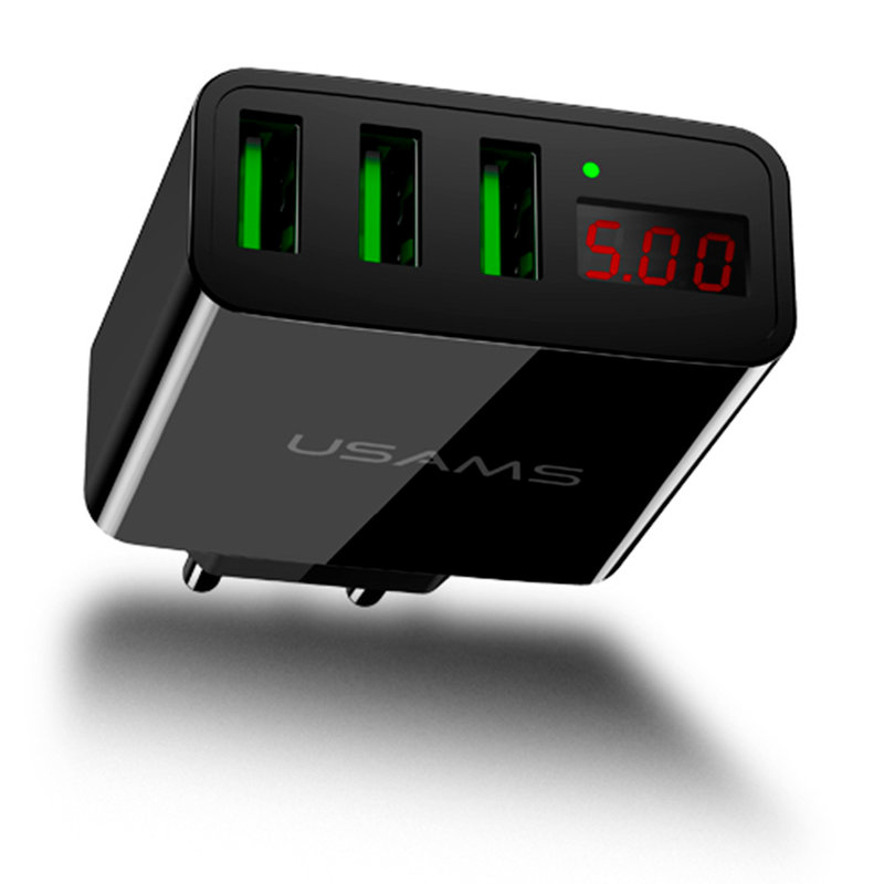 Incarcator Priza USAMS LED Display Travel Charger 3xUSB - US-CC035 - Black