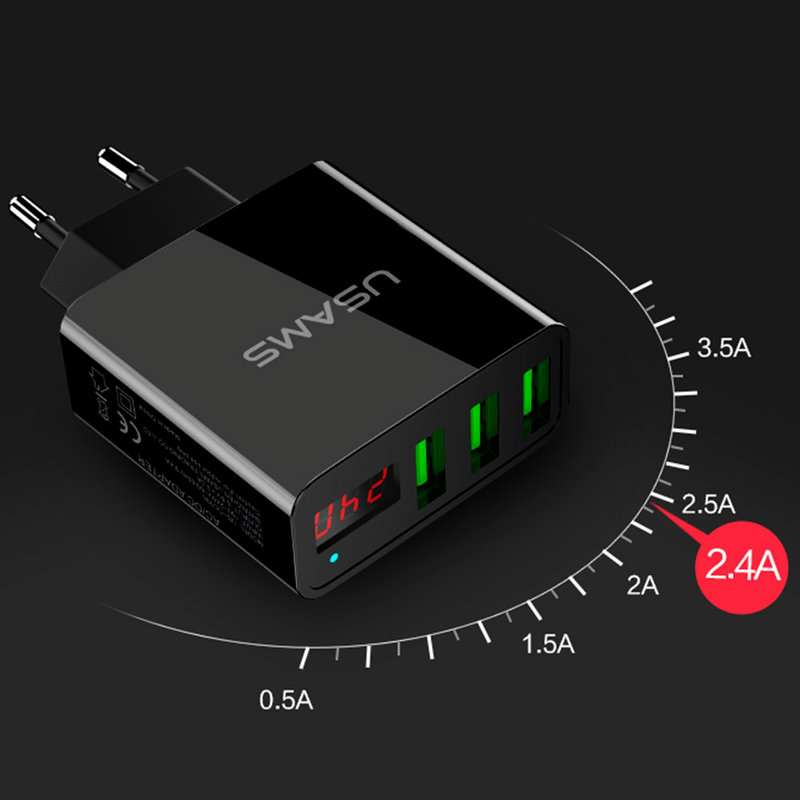 Incarcator Priza USAMS LED Display Travel Charger 3xUSB - US-CC035 - Black