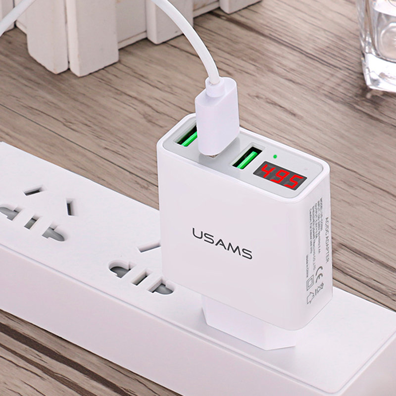 Incarcator Priza USAMS LED Display Travel Charger 3xUSB - US-CC035 - Black