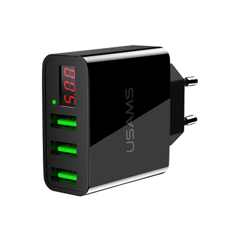 Incarcator Priza USAMS LED Display Travel Charger 3xUSB - US-CC035 - Black