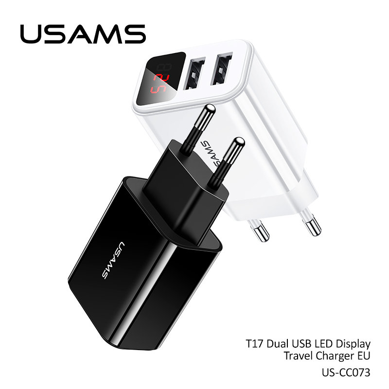 Incarcator Priza USAMS T17 LED Display Travel Charger 2xUSB - US-CC073 - Black